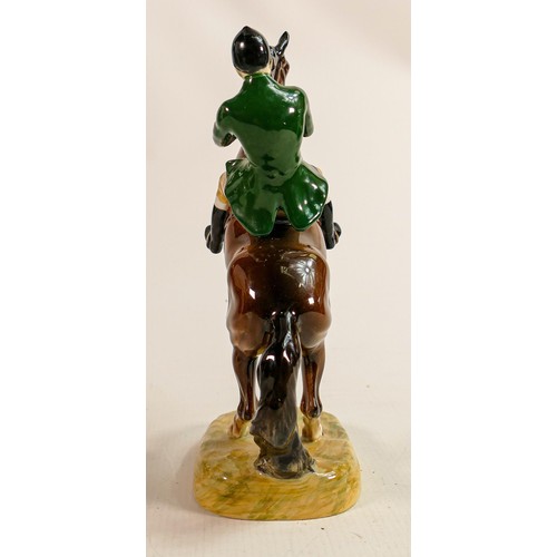 224 - Beswick Huntsman on rearing horse 868 with green jacket, restored foot on rider.