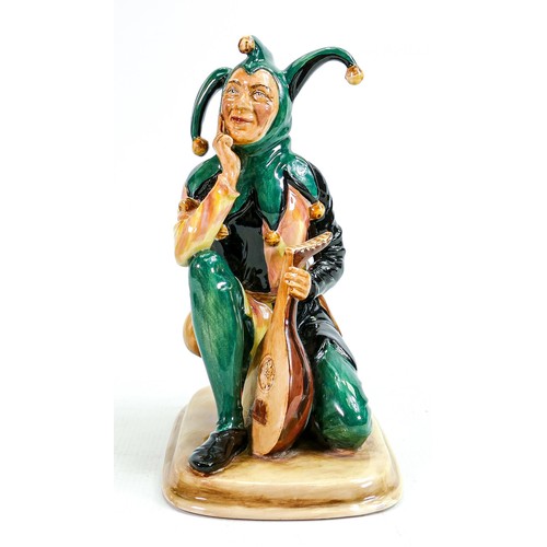 270 - Rare Royal Doulton prototype figure of a kneeling Jester with a Mandolin. Not for resale backstamp, ... 