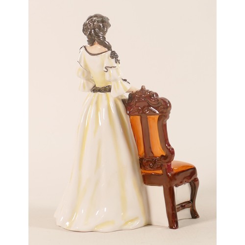 380 - Royal Doulton prototype figurine of a lady resting her arm on a chair. Back stamp property of Royal ... 