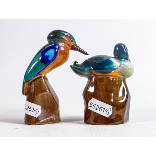 395 - Royal Doulton model of a Kingfisher on a stump HN131 and a Mallard duck on a stump HN132, tallest 10... 