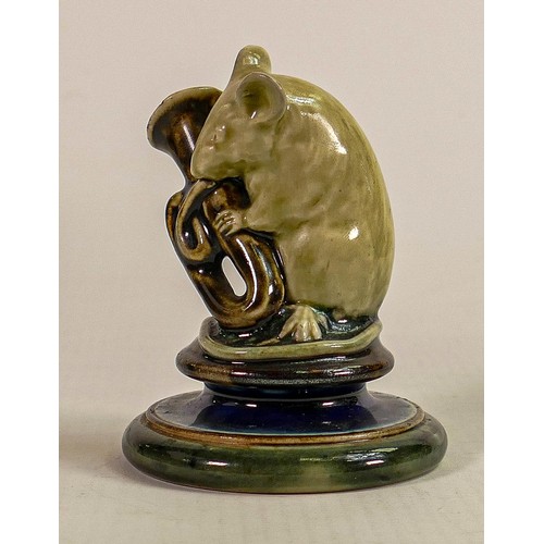 419 - George Tinworth for Doulton Lambeth, a comical figure of a mouse playing a trumpet, in a two tone gr... 