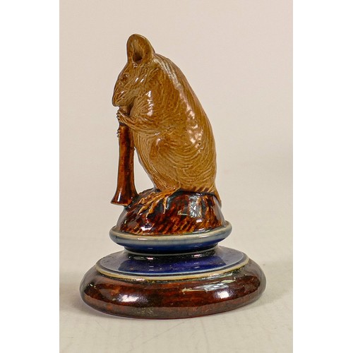 422 - George Tinworth for Doulton Lambeth, a comical figure of a mouse playing the flute, in a two tone br... 