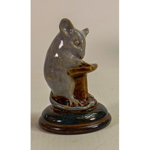 423 - George Tinworth for Doulton Lambeth, a comical figure of a mouse writing, in a two tone blue and bro... 