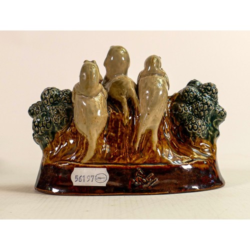 431 - George Tinworth for Doulton Lambeth
'Hunting' A comical frog & mouse group, in a two tone brown & gr... 