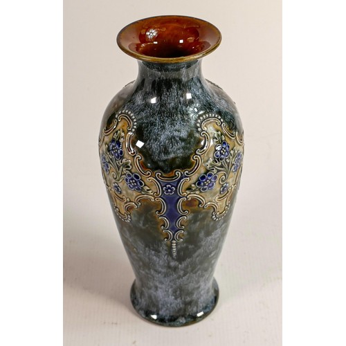 441 - Royal Doulton embossed stoneware vase, marked HW to base, height 25cm.