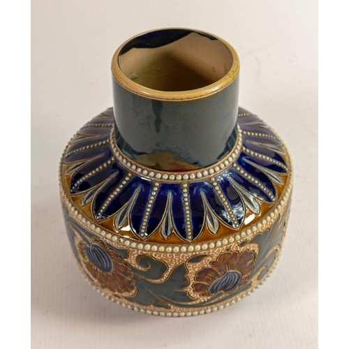 443 - Doulton Lambeth embossed stoneware vase, height 18cm.