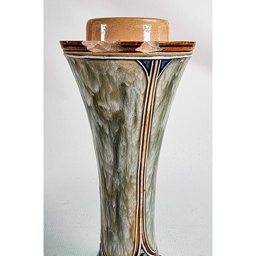 451 - Royal Doulton Lambeth Art Noveau rare miniature jardinière and pedestal by Mark V Marshall, h54cm, s... 