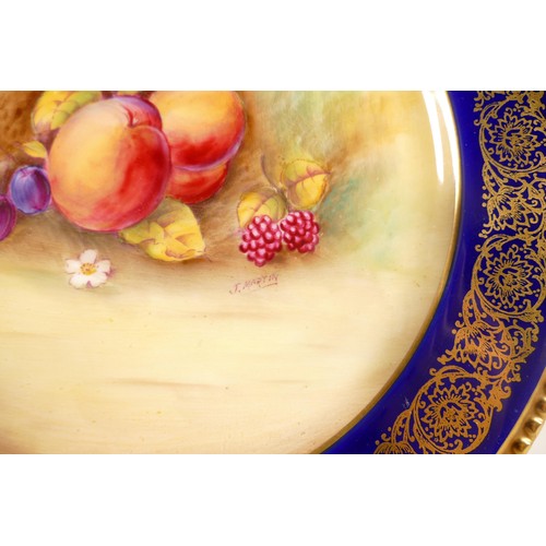 467 - Royal Doulton hand painted cabinet plate decorated with fruit, signed J Martin.