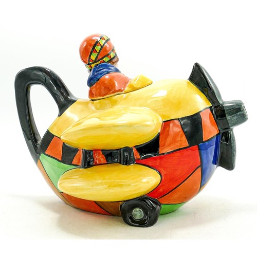 588 - Carltonware Clarice Cliff theme novelty Aeroplane teapot, limited edition, length 20cm.