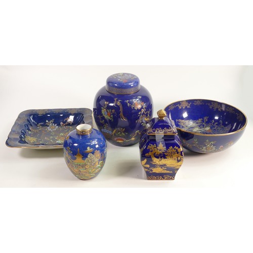 594 - A collection of blue & gilt Carltonware and similar items with floral, birds of paradise & temple de... 