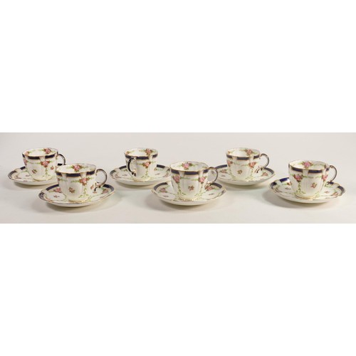 695 - George Jones & Sons Crescent China set of cups and saucers decorated with roses, c1900. (12)