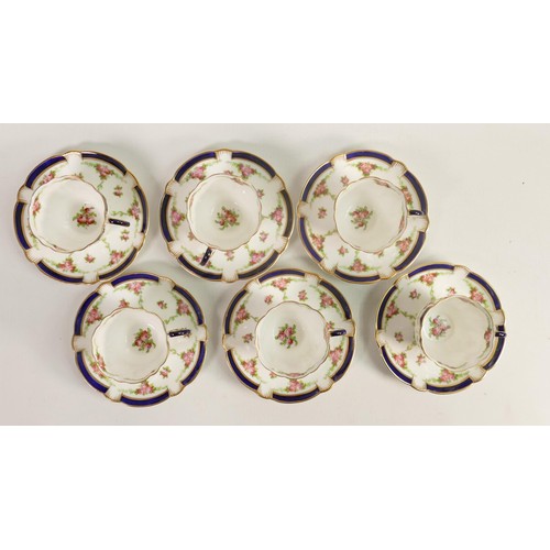 695 - George Jones & Sons Crescent China set of cups and saucers decorated with roses, c1900. (12)