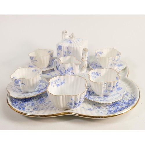 877 - Wileman & Co. Foley China cabaret set decorated in blue & white, comprising tray, teapot, sugar bowl... 