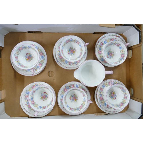 889 - A large collection of floral Shelley 2266 patterned tea & dinner ware including six trios, six handl... 