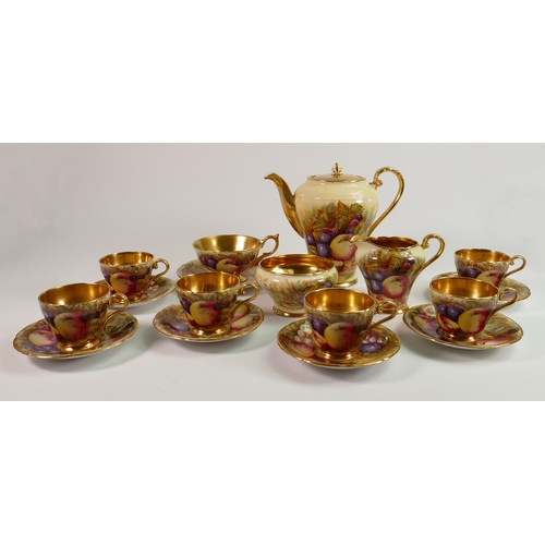 890 - Aynsley Orchard gold tea set, early gilded set, signed by D Jones & N Blunt, with extra demitasse cu... 