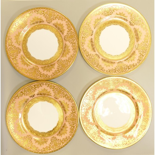 1006 - De Lamerie Fine Bone China heavily gilded Pink Exotic Garden patterned dinner plates, specially made... 