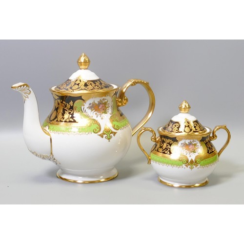 1013 - De Lamerie Fine Bone China heavily gilded Countess Flori Bunda patterned tea pot & sugar bowl, speci... 