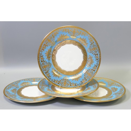 1016 - De Lamerie Fine Bone China heavily gilded Turquoise Exotic Garden patterned salad plates, specially ... 