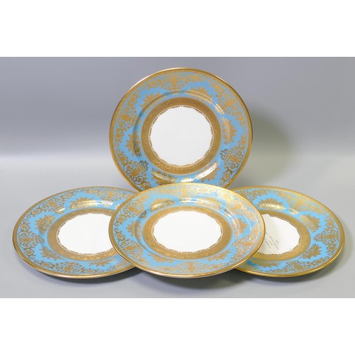 1016 - De Lamerie Fine Bone China heavily gilded Turquoise Exotic Garden patterned salad plates, specially ... 