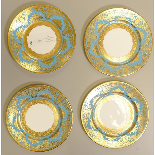 1016 - De Lamerie Fine Bone China heavily gilded Turquoise Exotic Garden patterned salad plates, specially ... 