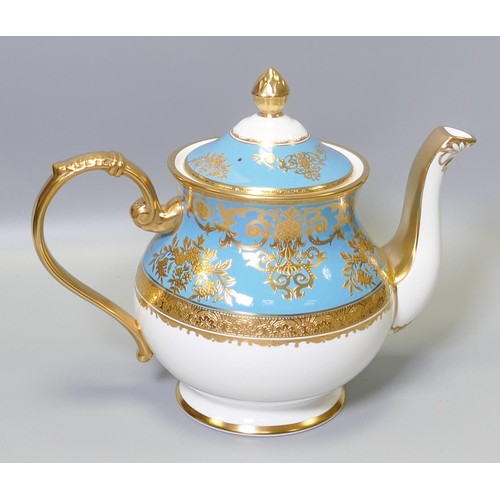 1019 - De Lamerie Fine Bone China heavily gilded Turquoise Exotic Garden patterned tea pot, specially made ... 