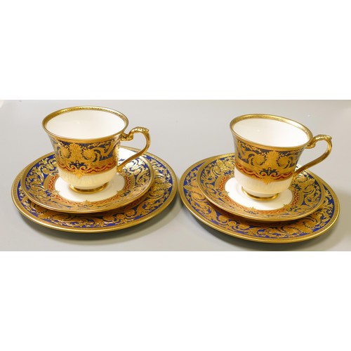 1024 - De Lamerie Fine Bone China heavily gilded Dark Blue Empress patterned trios, specially made high end... 