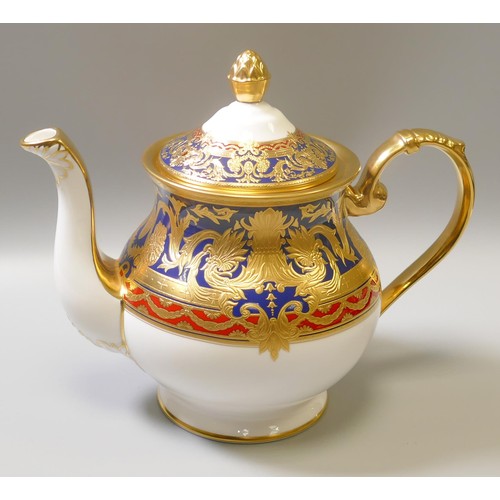 1025 - De Lamerie Fine Bone China heavily gilded Dark Blue Empress patterned teapot, specially made high en... 