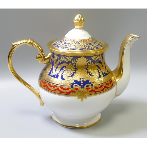 1025 - De Lamerie Fine Bone China heavily gilded Dark Blue Empress patterned teapot, specially made high en... 