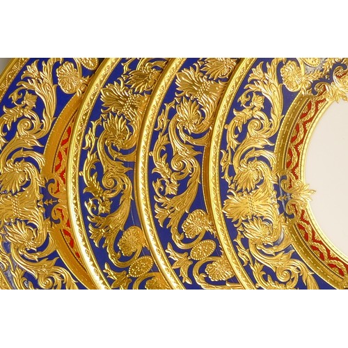 1026 - De Lamerie Fine Bone China heavily gilded Dark Blue Empress patterned salad plates, specially made h... 