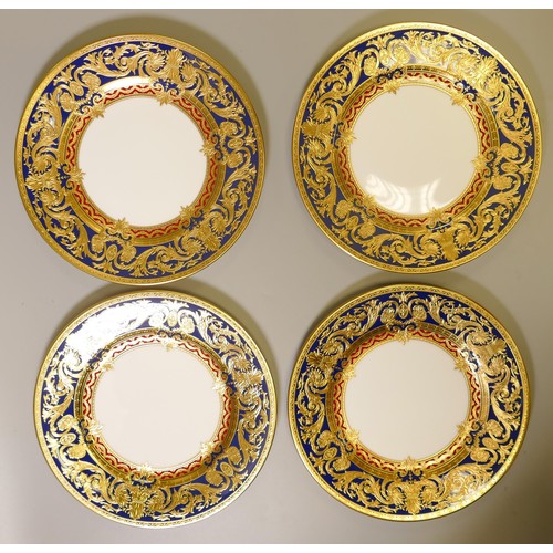 1026 - De Lamerie Fine Bone China heavily gilded Dark Blue Empress patterned salad plates, specially made h... 