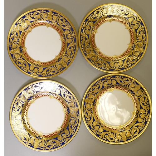 1028 - De Lamerie Fine Bone China heavily gilded Dark Blue Empress patterned salad plates, specially made h... 