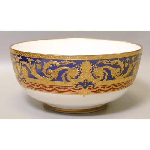 1029 - De Lamerie Fine Bone China heavily gilded Dark Blue Empress patterned large fruit bowl, specially ma... 