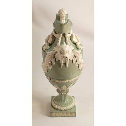 1057 - Wedgwood water ewer 'Sacred to Neptune ewer' in a celadon & white glaze, 19th Century, impressed WED... 