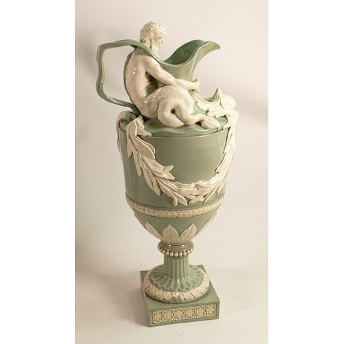 1057 - Wedgwood water ewer 'Sacred to Neptune ewer' in a celadon & white glaze, 19th Century, impressed WED... 