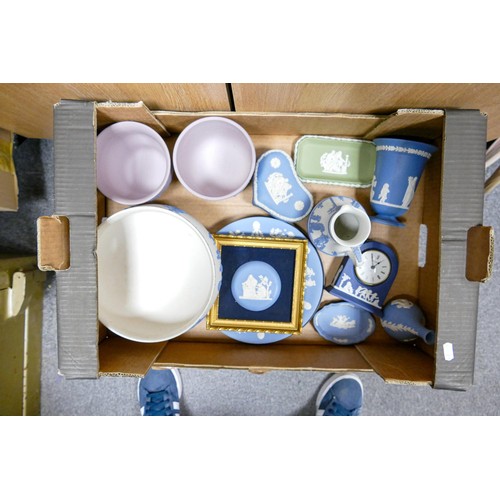 1061 - A Collection of multicolour Wedgwood Jasperware items including - light blue on lilac vases, light b... 