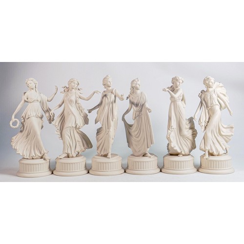 1091 - A set of six Wedgwood for Compton Woodhouse dancing hours figurines, white Jasper ware. Finger missi... 