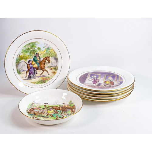 1093 - A set of Wedgwood plates, each plate depicting Jorrocks comical hunting scenes together with a bowl,... 