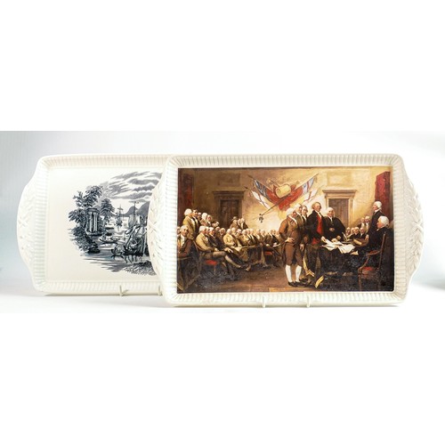 1095 - Wedgwood Creamware two handled rectangular trays, one decorated with the Declaration of Independence... 