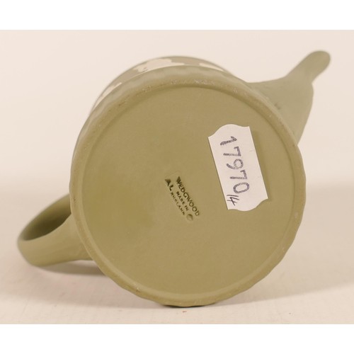 1109 - Wedgwood sage green Domestic Employment miniature tea pot, height 10.5cm.