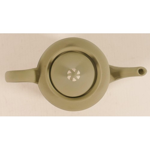 1109 - Wedgwood sage green Domestic Employment miniature tea pot, height 10.5cm.