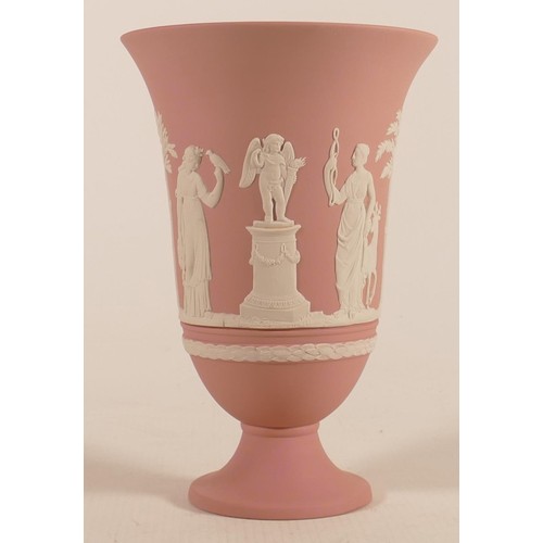 1111 - Wedgwood pink Sacrifice Jasper ware vase, height 19cm.