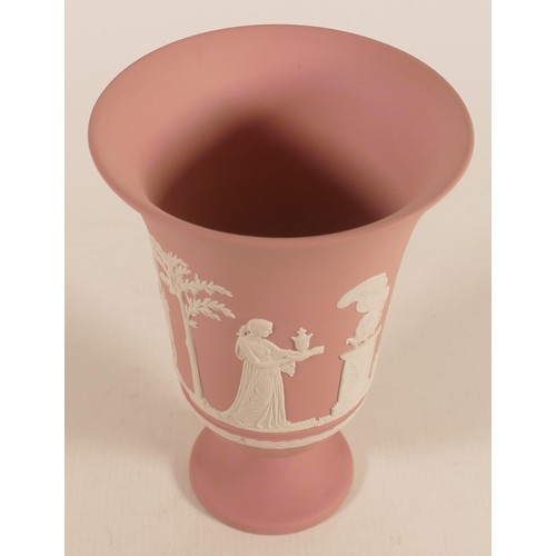 1111 - Wedgwood pink Sacrifice Jasper ware vase, height 19cm.