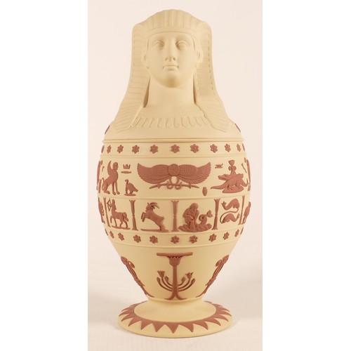 1124 - Wedgwood Terracotta on Cane Egyptian Sphinx themed Canopic jar, height 24cm.