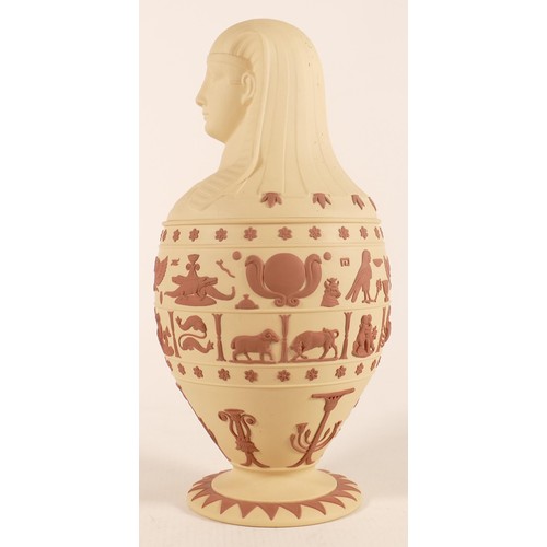 1124 - Wedgwood Terracotta on Cane Egyptian Sphinx themed Canopic jar, height 24cm.