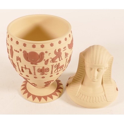 1124 - Wedgwood Terracotta on Cane Egyptian Sphinx themed Canopic jar, height 24cm.