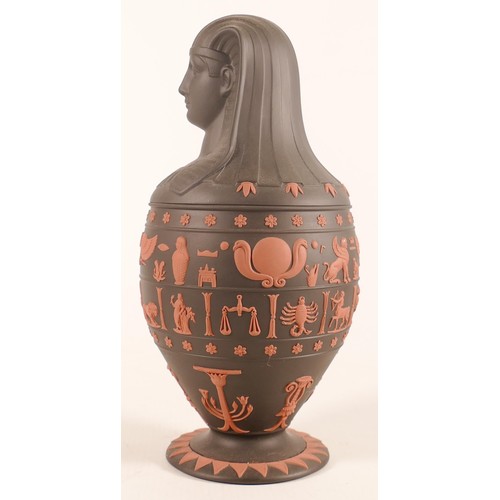 1125 - Wedgwood Terracotta on Black Egyptian Sphinx themed Canopic jar, height 24cm.