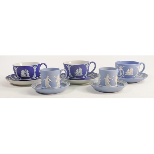 1155 - Wedgwood Dancing Hours coffee cans & saucers together with similar dip blue / glazed Jasper cups & s... 