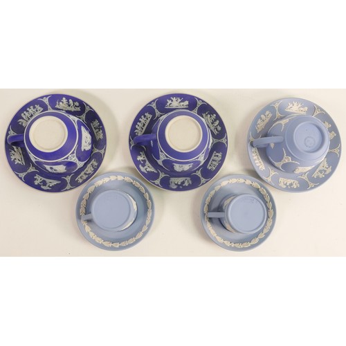 1155 - Wedgwood Dancing Hours coffee cans & saucers together with similar dip blue / glazed Jasper cups & s... 