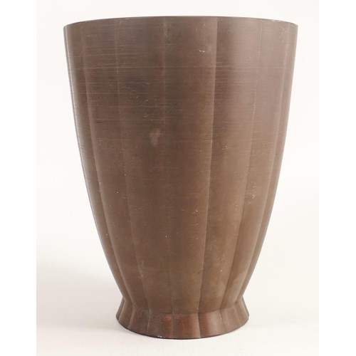 1163 - Keith Murray brown basalt ribbed vase,  height 22cm, chips noted to upper rim & base.