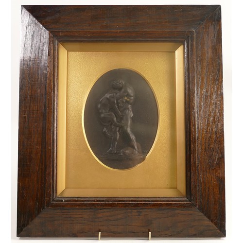 1164 - Framed early 19th century Wedgwood black basalt Hercules & Nemean lion plaque, in original oak frame... 